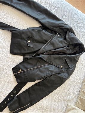 Dynamite Black Faux Leather Moto Jacket with Zip Details